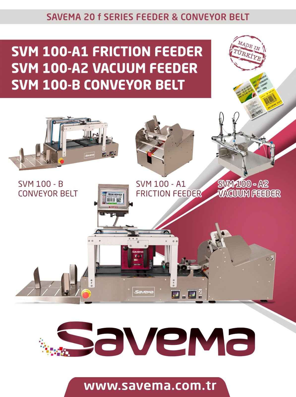Cinta transportadora SVM100-B en detalle, para mover y separar el producto delante del cabezal