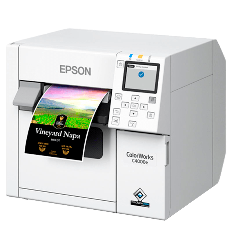 Impresoras de etiquetas Epson ColorWorks, para imprimir la etiqueta terminada, con color y datos variables
