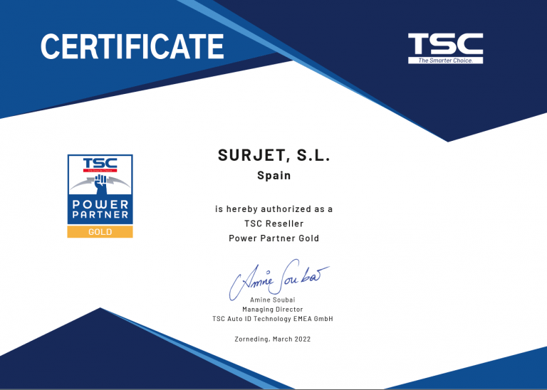 Surjet- Este año, somos Gold Partner de TSC Auto ID Technology